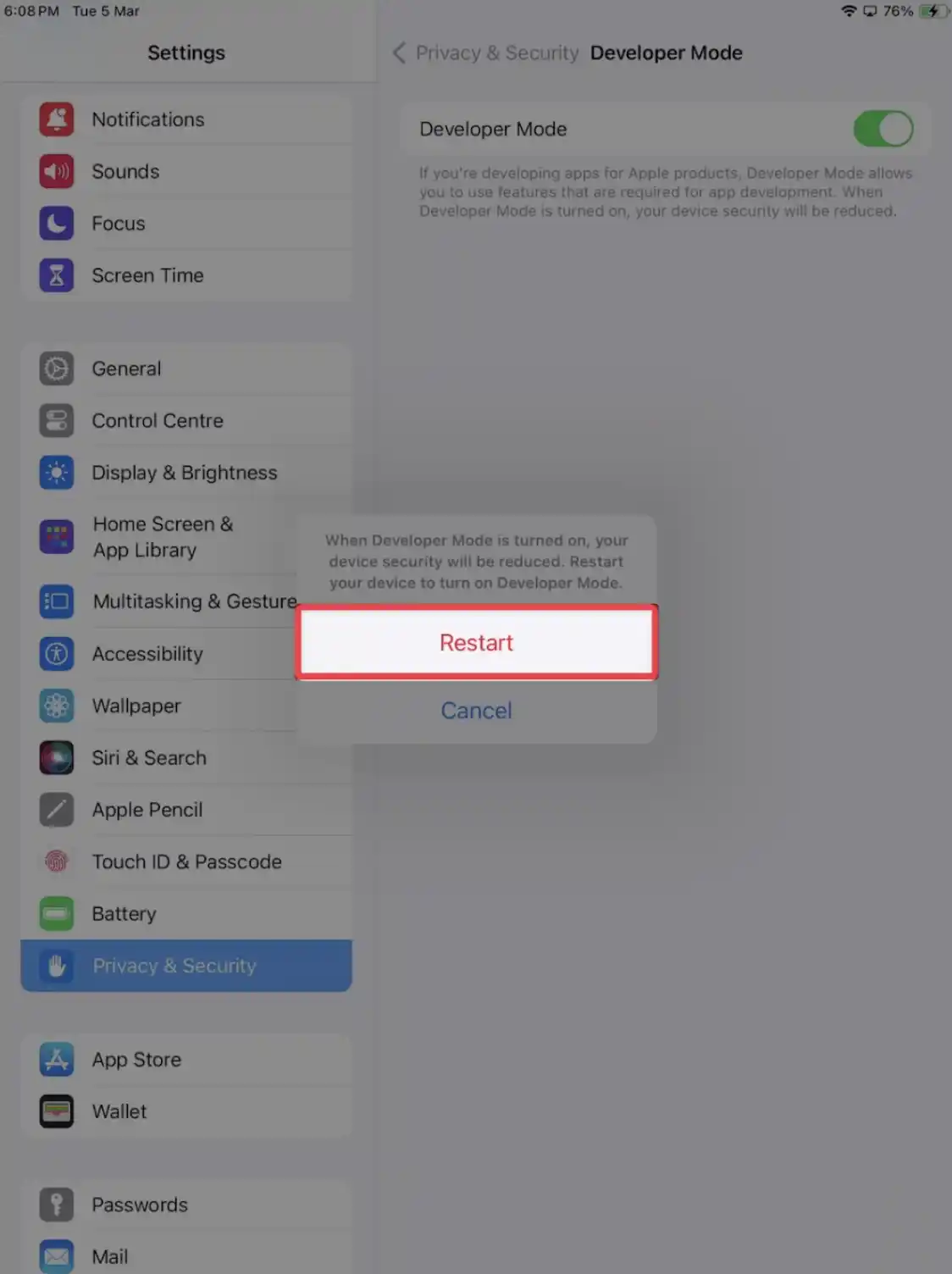 ipad restart